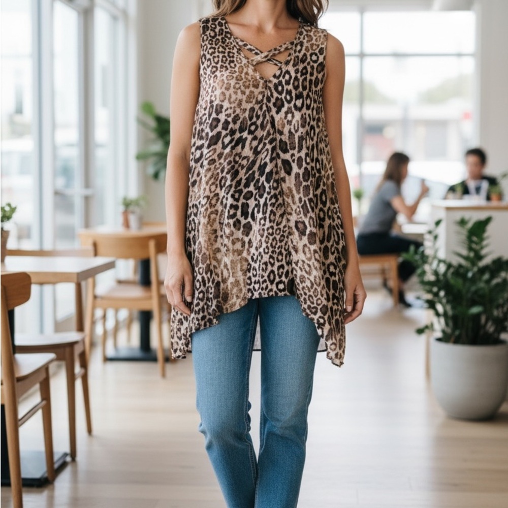 Leopard Print Sheer Tunic Size XL - Picture 3 of 6